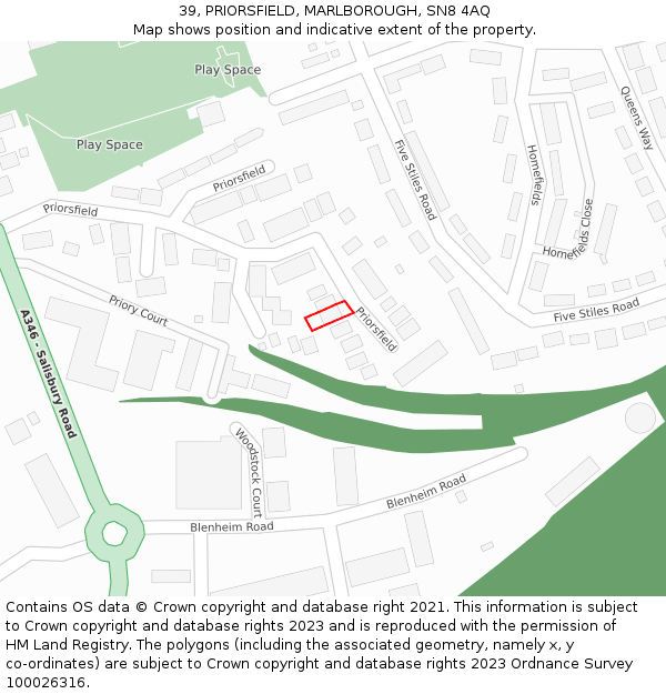 39, PRIORSFIELD, MARLBOROUGH, SN8 4AQ: Location map and indicative extent of plot