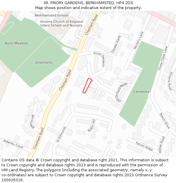 39, PRIORY GARDENS, BERKHAMSTED, HP4 2DS: Location map and indicative extent of plot