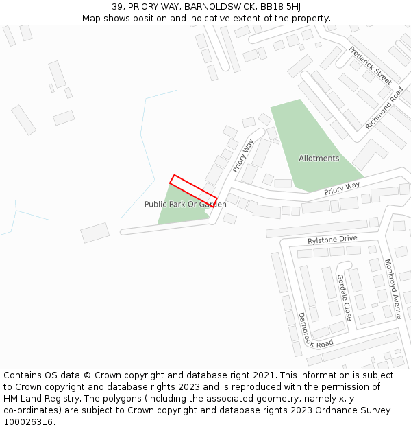 39, PRIORY WAY, BARNOLDSWICK, BB18 5HJ: Location map and indicative extent of plot