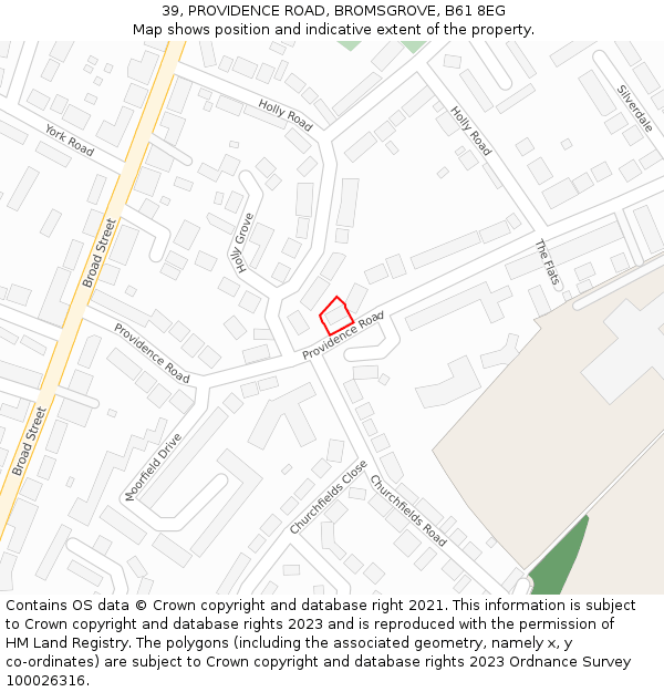 39, PROVIDENCE ROAD, BROMSGROVE, B61 8EG: Location map and indicative extent of plot