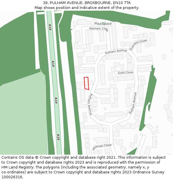 39, PULHAM AVENUE, BROXBOURNE, EN10 7TA: Location map and indicative extent of plot