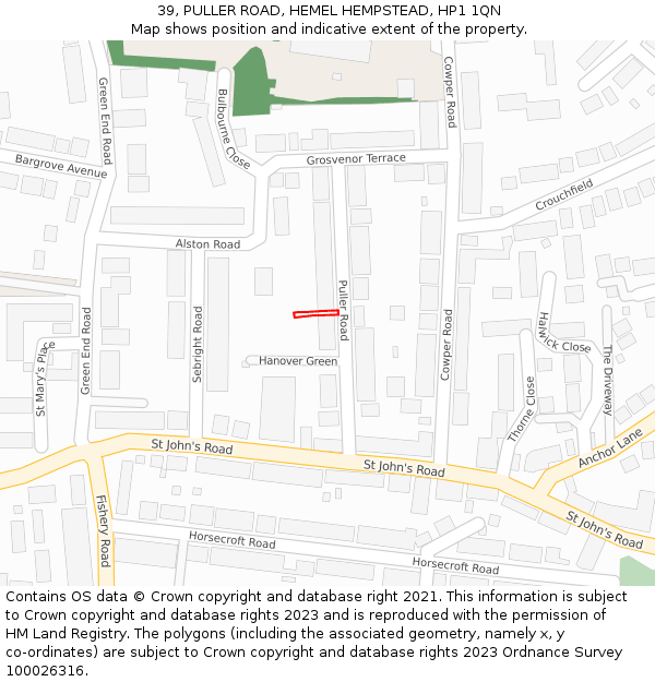 39, PULLER ROAD, HEMEL HEMPSTEAD, HP1 1QN: Location map and indicative extent of plot