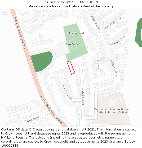 39, PURBECK DRIVE, BURY, BL8 1JG: Location map and indicative extent of plot