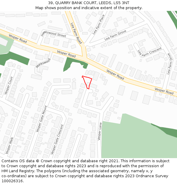 39, QUARRY BANK COURT, LEEDS, LS5 3NT: Location map and indicative extent of plot
