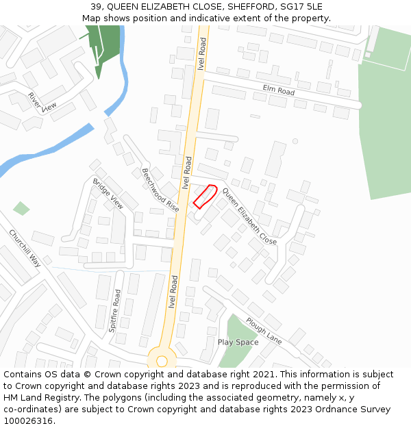 39, QUEEN ELIZABETH CLOSE, SHEFFORD, SG17 5LE: Location map and indicative extent of plot