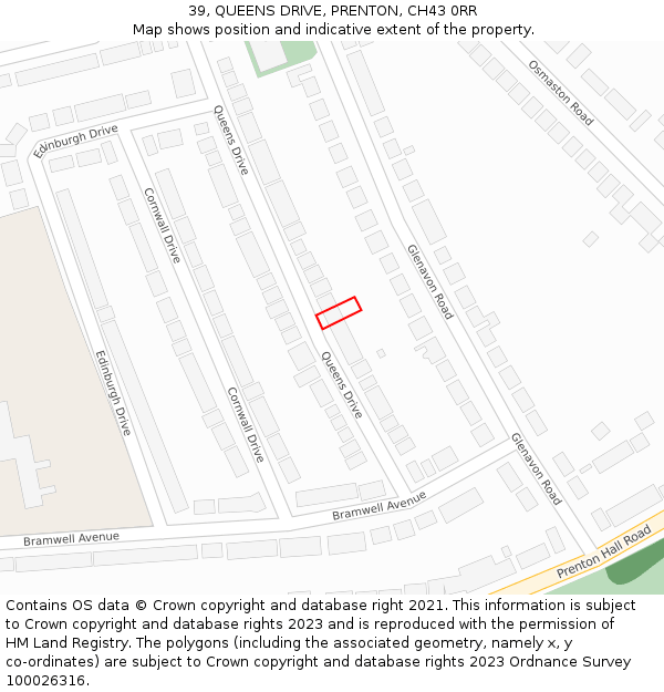 39, QUEENS DRIVE, PRENTON, CH43 0RR: Location map and indicative extent of plot