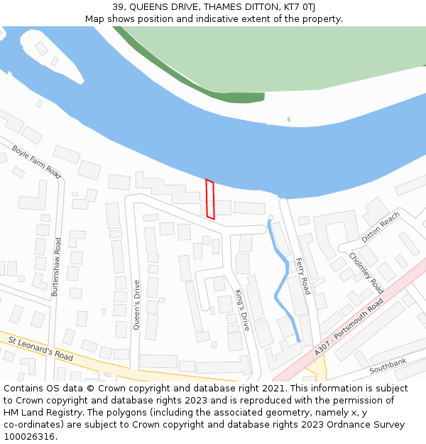 39, QUEENS DRIVE, THAMES DITTON, KT7 0TJ: Location map and indicative extent of plot