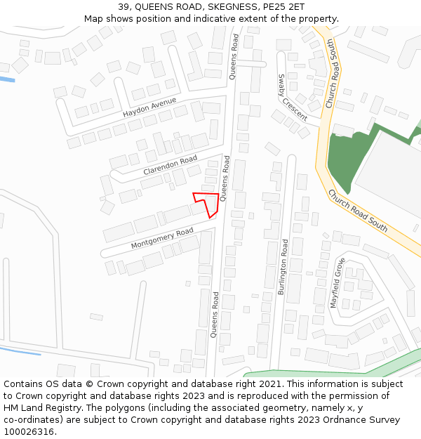 39, QUEENS ROAD, SKEGNESS, PE25 2ET: Location map and indicative extent of plot