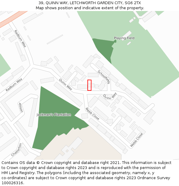 39, QUINN WAY, LETCHWORTH GARDEN CITY, SG6 2TX: Location map and indicative extent of plot