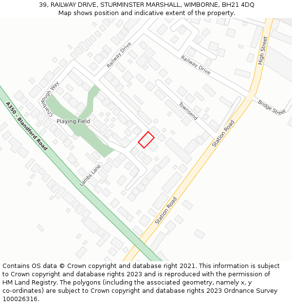 39, RAILWAY DRIVE, STURMINSTER MARSHALL, WIMBORNE, BH21 4DQ: Location map and indicative extent of plot