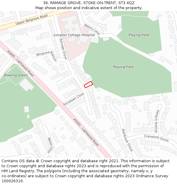 39, RAMAGE GROVE, STOKE-ON-TRENT, ST3 4QZ: Location map and indicative extent of plot