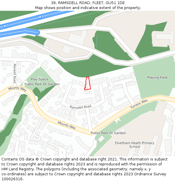 39, RAMSDELL ROAD, FLEET, GU51 1DE: Location map and indicative extent of plot