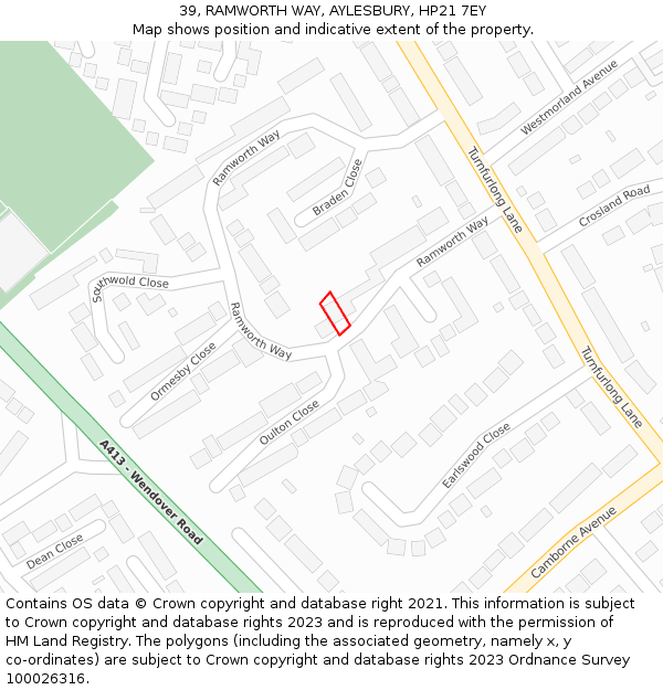 39, RAMWORTH WAY, AYLESBURY, HP21 7EY: Location map and indicative extent of plot