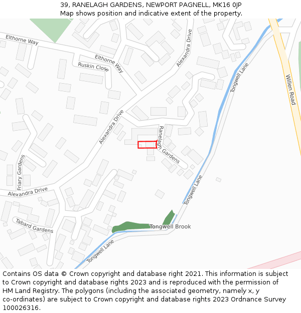 39, RANELAGH GARDENS, NEWPORT PAGNELL, MK16 0JP: Location map and indicative extent of plot