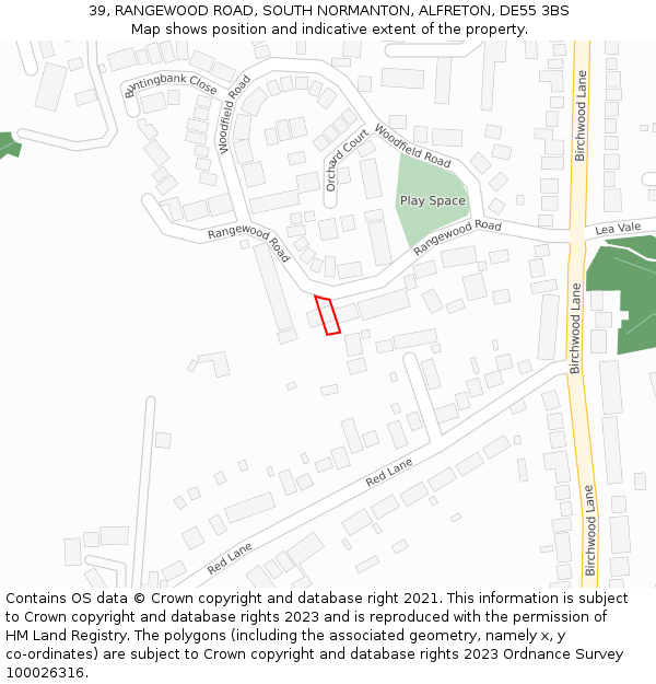 39, RANGEWOOD ROAD, SOUTH NORMANTON, ALFRETON, DE55 3BS: Location map and indicative extent of plot