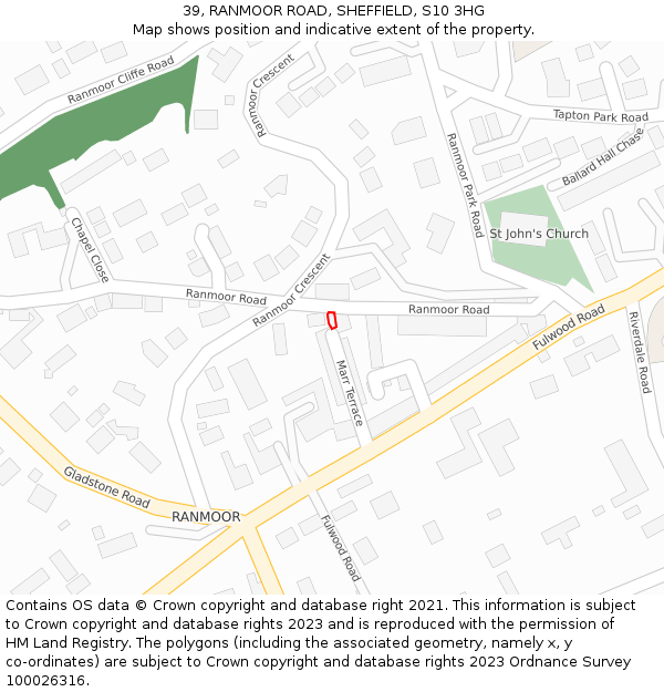 39, RANMOOR ROAD, SHEFFIELD, S10 3HG: Location map and indicative extent of plot