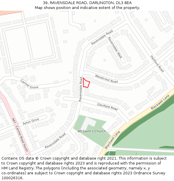 39, RAVENSDALE ROAD, DARLINGTON, DL3 8EA: Location map and indicative extent of plot