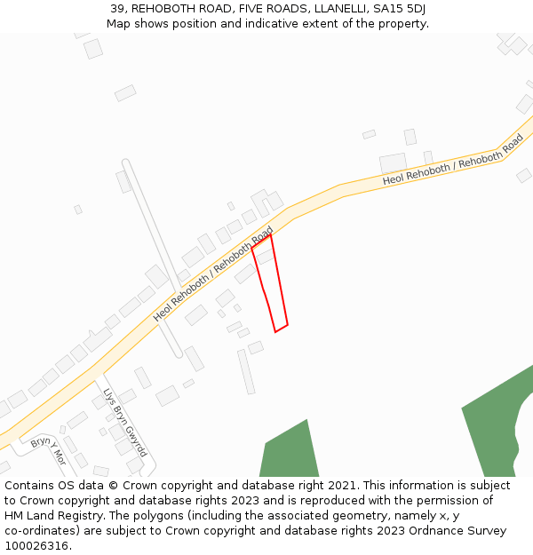 39, REHOBOTH ROAD, FIVE ROADS, LLANELLI, SA15 5DJ: Location map and indicative extent of plot