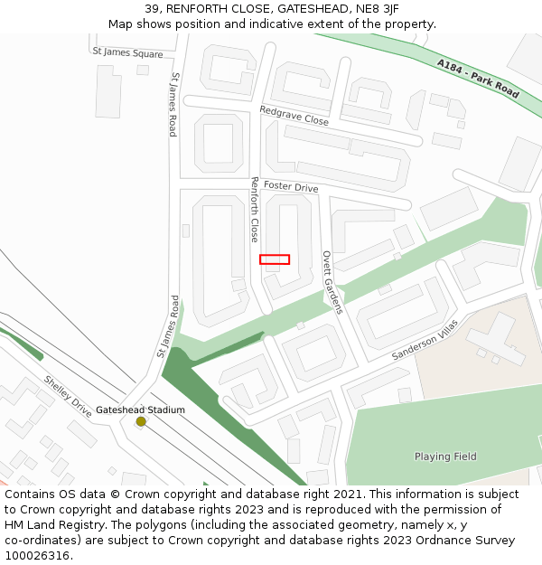 39, RENFORTH CLOSE, GATESHEAD, NE8 3JF: Location map and indicative extent of plot