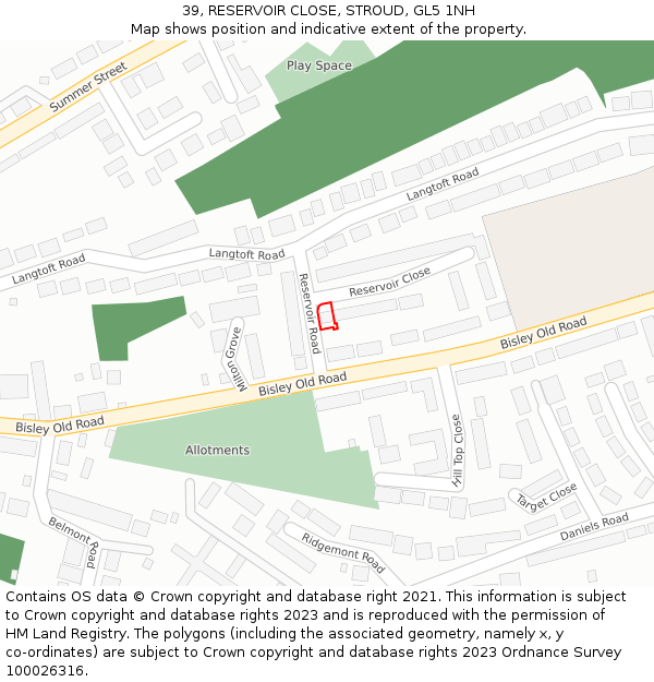 39, RESERVOIR CLOSE, STROUD, GL5 1NH: Location map and indicative extent of plot