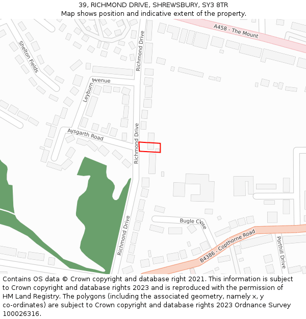 39, RICHMOND DRIVE, SHREWSBURY, SY3 8TR: Location map and indicative extent of plot