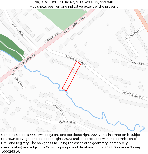 39, RIDGEBOURNE ROAD, SHREWSBURY, SY3 9AB: Location map and indicative extent of plot