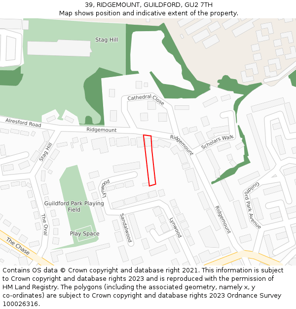 39, RIDGEMOUNT, GUILDFORD, GU2 7TH: Location map and indicative extent of plot