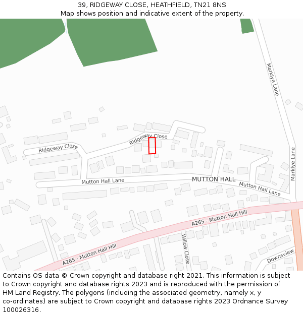 39, RIDGEWAY CLOSE, HEATHFIELD, TN21 8NS: Location map and indicative extent of plot