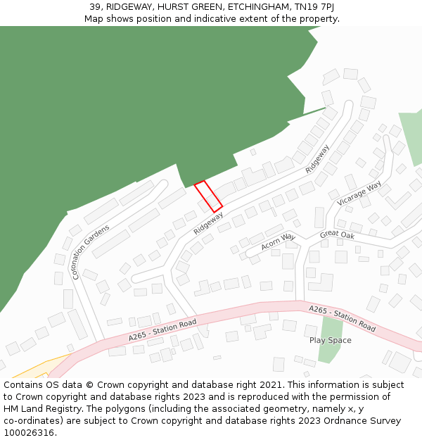 39, RIDGEWAY, HURST GREEN, ETCHINGHAM, TN19 7PJ: Location map and indicative extent of plot