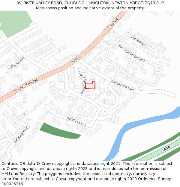 39, RIVER VALLEY ROAD, CHUDLEIGH KNIGHTON, NEWTON ABBOT, TQ13 0HP: Location map and indicative extent of plot