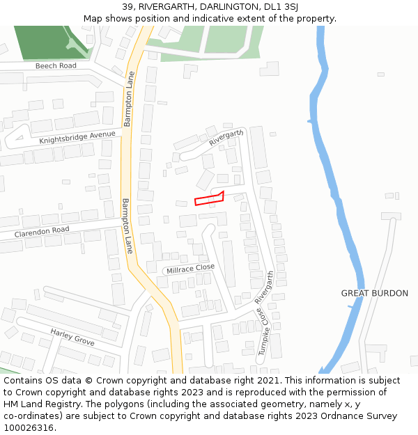 39, RIVERGARTH, DARLINGTON, DL1 3SJ: Location map and indicative extent of plot