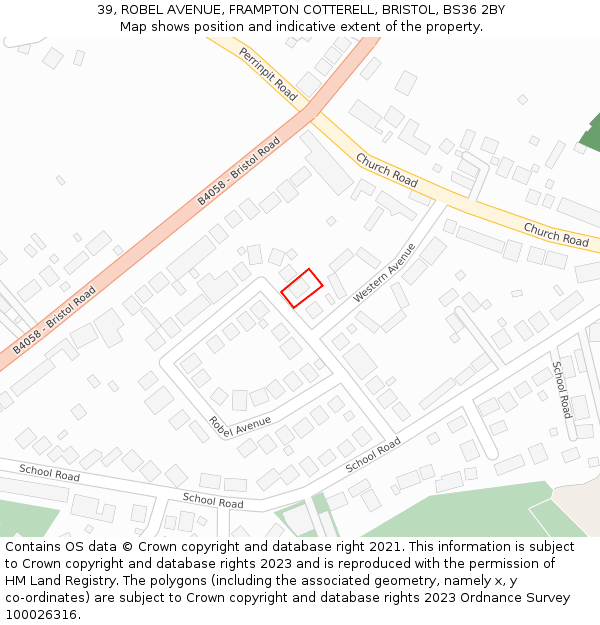 39, ROBEL AVENUE, FRAMPTON COTTERELL, BRISTOL, BS36 2BY: Location map and indicative extent of plot