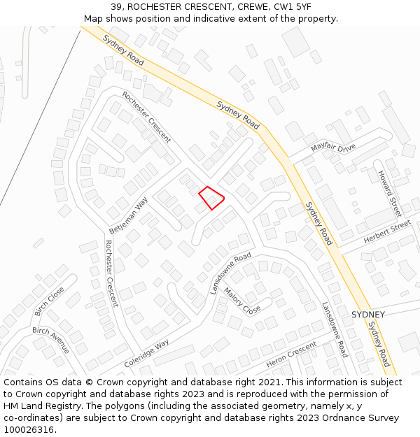 39, ROCHESTER CRESCENT, CREWE, CW1 5YF: Location map and indicative extent of plot