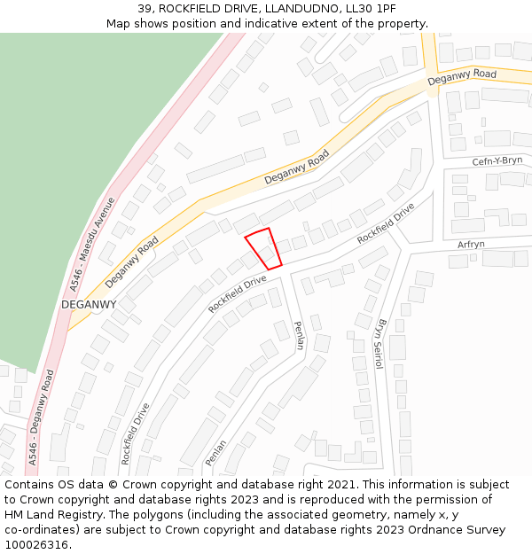 39, ROCKFIELD DRIVE, LLANDUDNO, LL30 1PF: Location map and indicative extent of plot