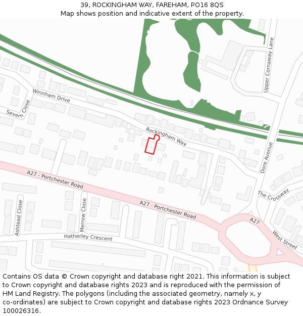 39, ROCKINGHAM WAY, FAREHAM, PO16 8QS: Location map and indicative extent of plot