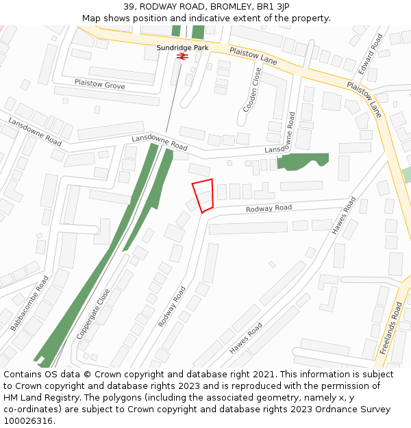 39, RODWAY ROAD, BROMLEY, BR1 3JP: Location map and indicative extent of plot