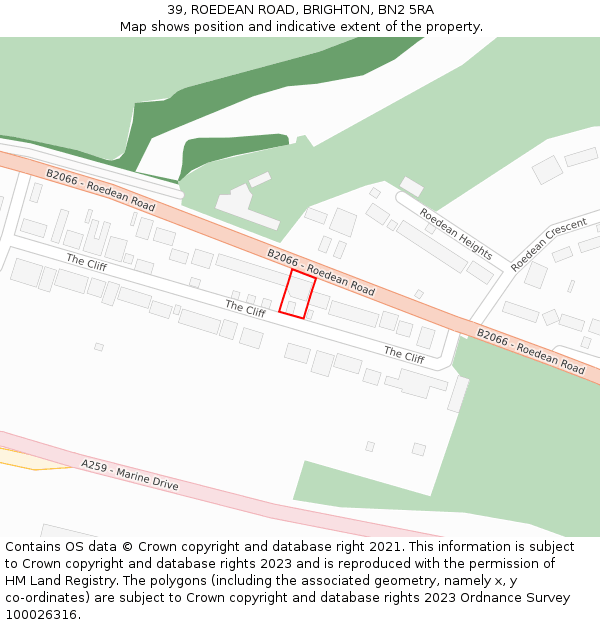 39, ROEDEAN ROAD, BRIGHTON, BN2 5RA: Location map and indicative extent of plot