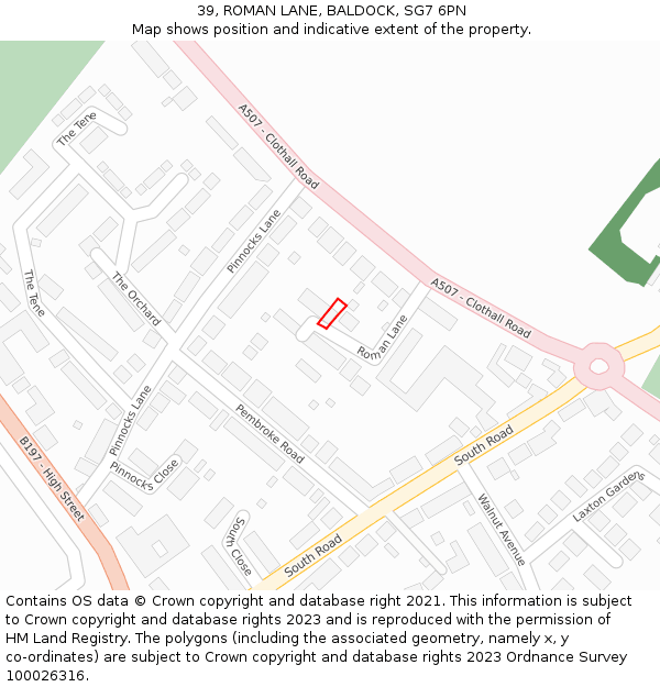 39, ROMAN LANE, BALDOCK, SG7 6PN: Location map and indicative extent of plot