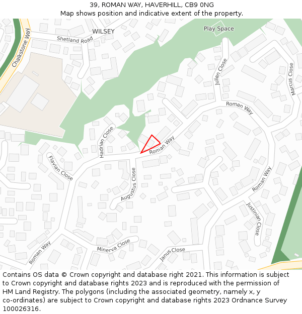 39, ROMAN WAY, HAVERHILL, CB9 0NG: Location map and indicative extent of plot