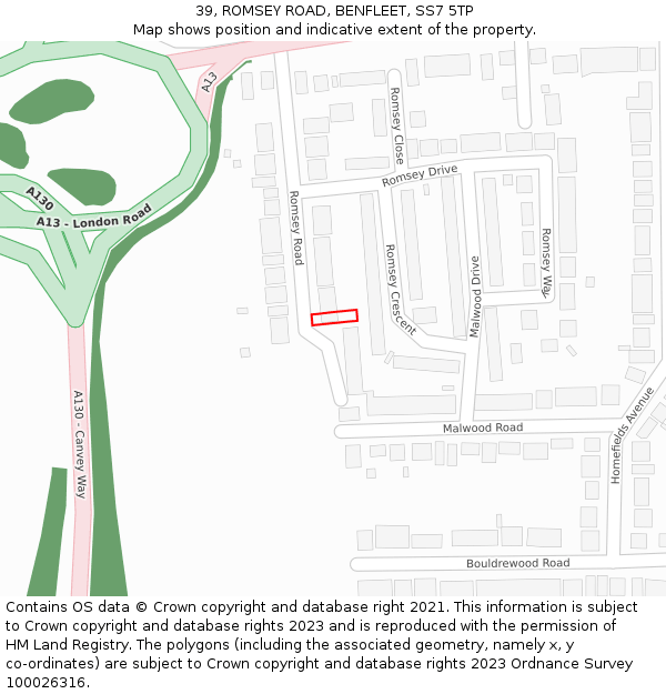 39, ROMSEY ROAD, BENFLEET, SS7 5TP: Location map and indicative extent of plot