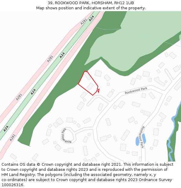 39, ROOKWOOD PARK, HORSHAM, RH12 1UB: Location map and indicative extent of plot