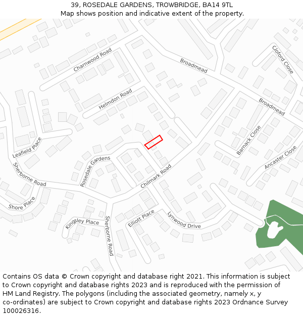 39, ROSEDALE GARDENS, TROWBRIDGE, BA14 9TL: Location map and indicative extent of plot