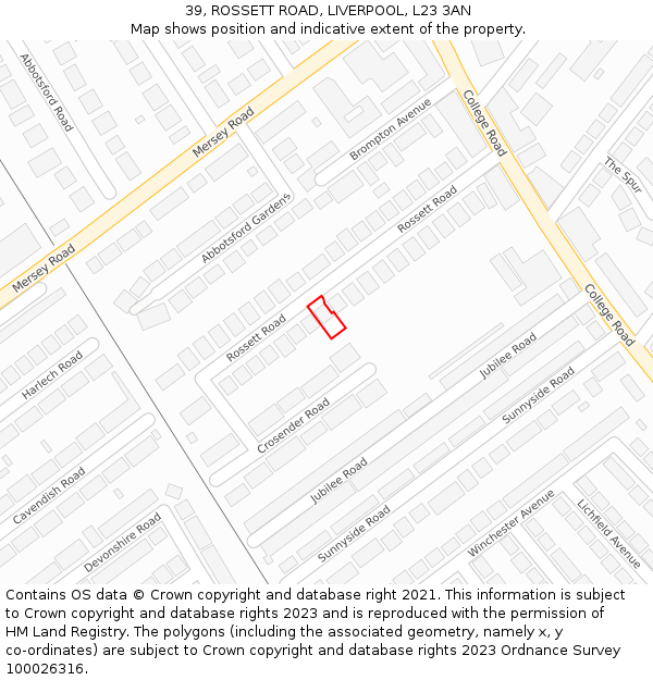39, ROSSETT ROAD, LIVERPOOL, L23 3AN: Location map and indicative extent of plot