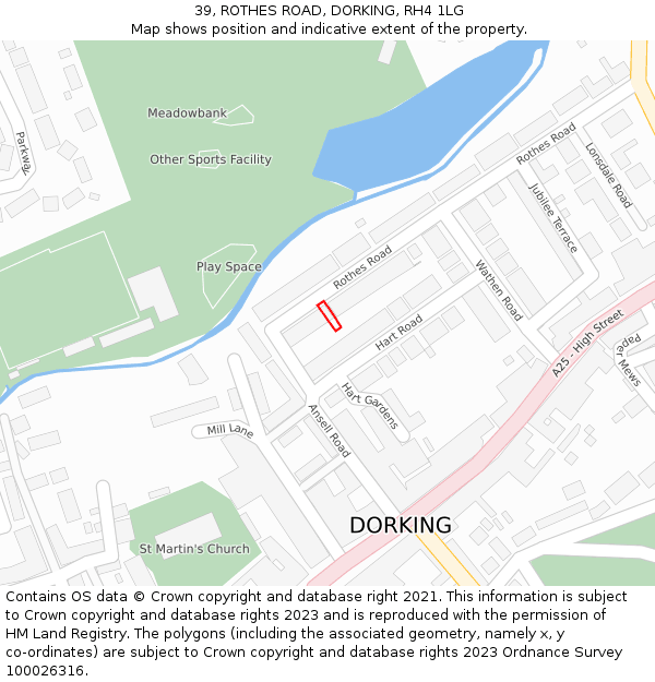 39, ROTHES ROAD, DORKING, RH4 1LG: Location map and indicative extent of plot