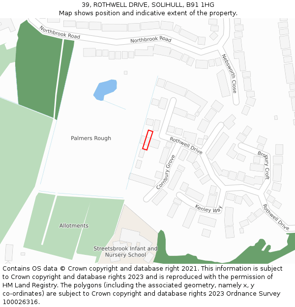 39, ROTHWELL DRIVE, SOLIHULL, B91 1HG: Location map and indicative extent of plot