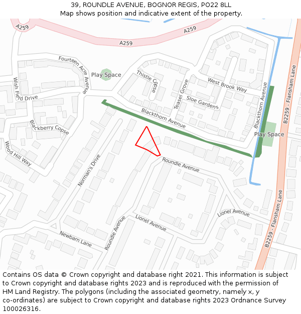 39, ROUNDLE AVENUE, BOGNOR REGIS, PO22 8LL: Location map and indicative extent of plot