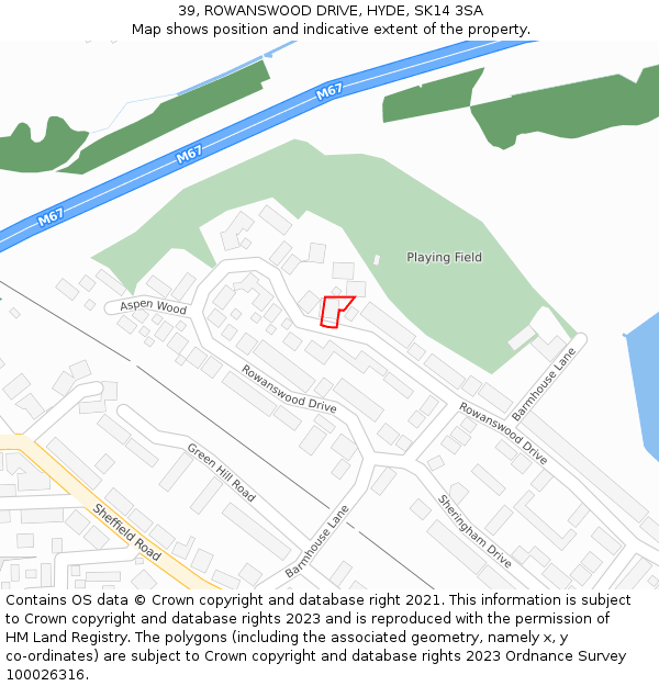 39, ROWANSWOOD DRIVE, HYDE, SK14 3SA: Location map and indicative extent of plot