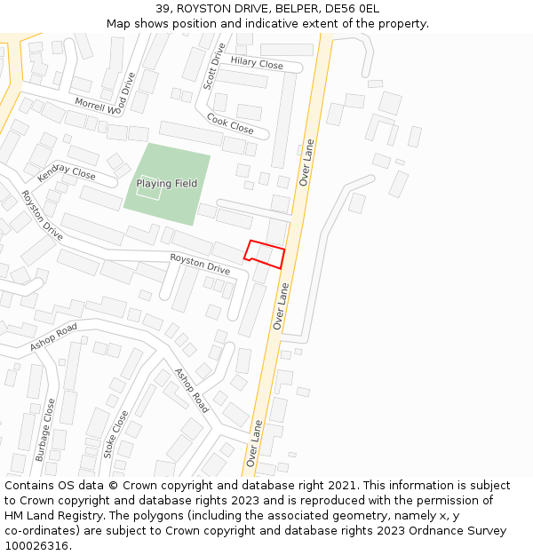 39, ROYSTON DRIVE, BELPER, DE56 0EL: Location map and indicative extent of plot