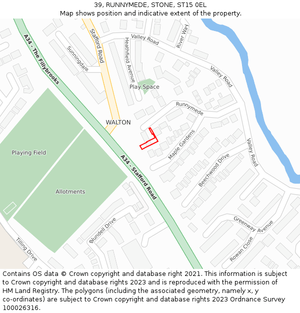 39, RUNNYMEDE, STONE, ST15 0EL: Location map and indicative extent of plot