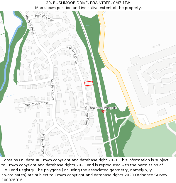 39, RUSHMOOR DRIVE, BRAINTREE, CM7 1TW: Location map and indicative extent of plot